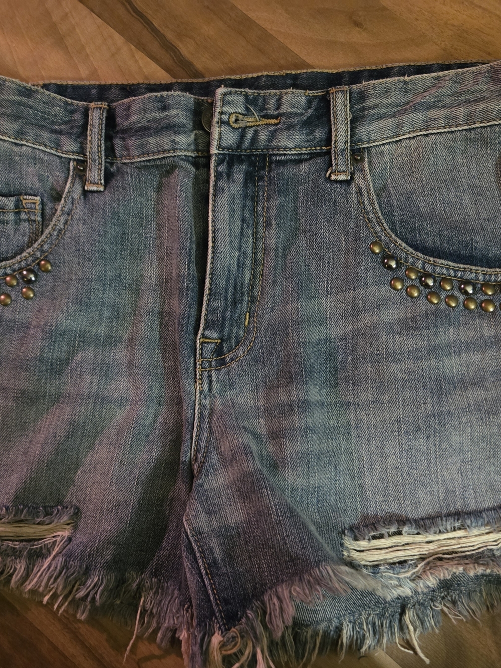 BDG Studded Distressed Jean Shorts - Blue